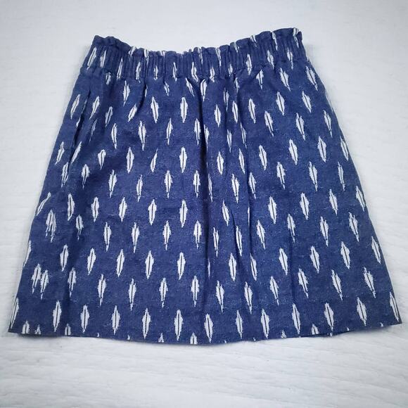 J.Crew Aztec Western Linen Blue Skirt Feather Design Pocket Paper Bag Waist 4 - Picture 7 of 8